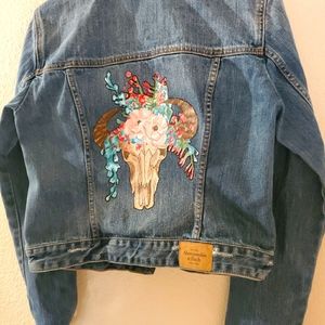 Hand Painted Jean Jacket - Boho Elephant
